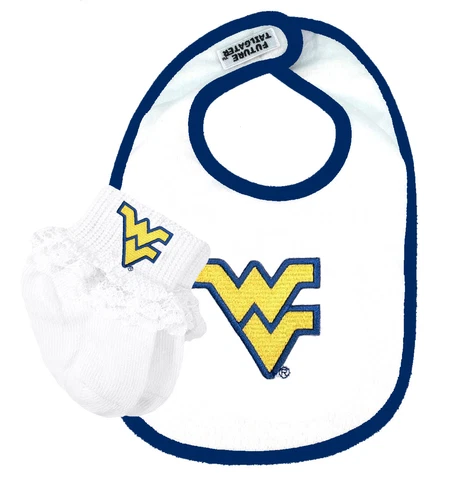 West Virginia Mountaineers Baby Bib and Socks with Lace Set Cover