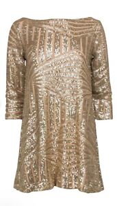 RIPLEY RADER Gold Sequin Mini Dress with Open Back Sz 2 Cocktail Made In LA $365