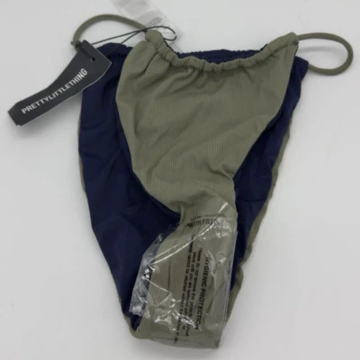 Parte inferior de bikini reversible acanalada Pretty Little Thing oliva + negra talla 6 nueva con etiquetas Foto 1 de 4