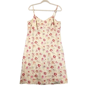 Gap Babydoll Linen Midi Dress Cream Pink Floral Womens 12 Adjustable Straps Boho - Picture 1 of 10