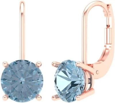 Pendientes colgantes colgantes de oro rosa macizo de 14 k aguamarina azul natural de 3,50 quilates Foto 1 de 4