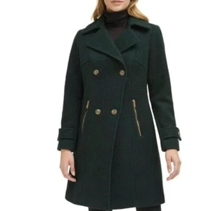 NWT $275 GUESS Women's Double-Breasted Wool Blend Cutaway Coat PXL Green - Picture 1 of 4