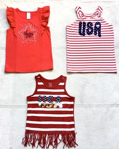 Gymboree Girls’ 4th of July Tank Tops, Size 6, Red, White, Blue, Lot of 3 "USA" - Picture 1 of 9
