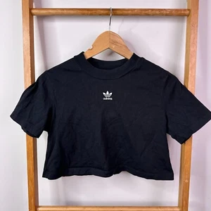 Adidas Crop Shirt Womens 8 Black Sportswear Short Sleeve - Picture 1 of 8