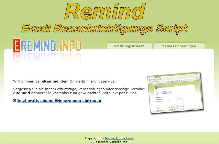 Remind - Email Benachrichtigungs Script - PHP-Script - Bild 1 von 1