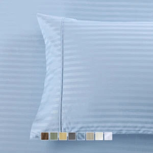 Pillowcase Set of 2 Cotton Blend 650 TC  Stripe Wrinkle-Free Pillowcases - Picture 1 of 9