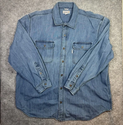 Carhartt Denim Shirt Mens Size 2XL Blue Medium Wash Long Sleeve Button Up 100082 - Image 1 of 4