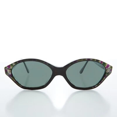 Slim Black Cat Eye Vintage Sunglasses Purple Green - Zelda - Image 1 of 3