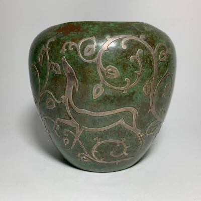 Antiga crista de prata Heintz #922 - pátina verde com antílope/veado Art Deco - Imagem 1 de 4