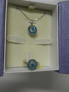 Collar de plata esterlina y anillo talla 6,25 azul paraiba apatita y diamante #921 - Imagen 1 de 6