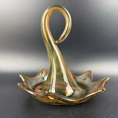 Precioso plato de caramelo estilo cisne ámbar soplado a mano MCM de colección Foto 1 de 4