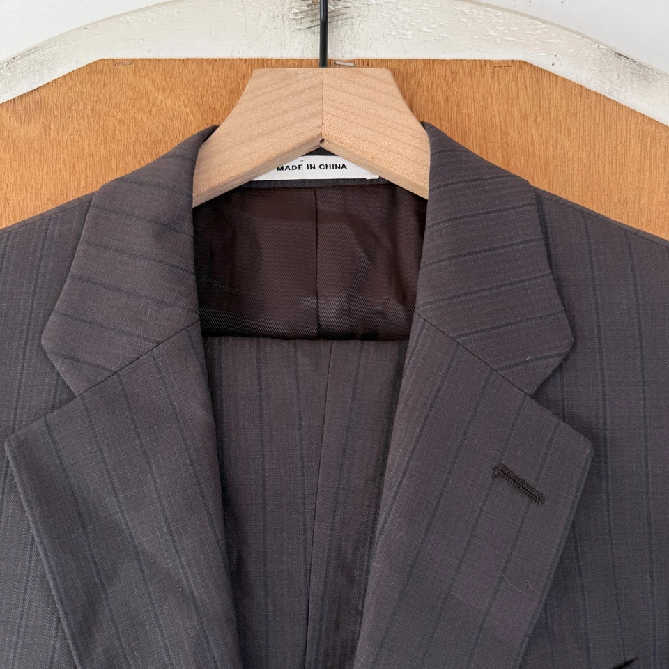 Traje Kenneth Cole Para Hombre 38R Marrón Rayas 2 Botones 100% Lana Pantalones 32x31 Planos Foto 1 de 4