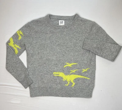 Suéter Escolar GAP Preppy Gris Mezcla Lana Neón T Rex Dinosaurio Niños PEQUEÑO (6-7) Foto 1 de 4