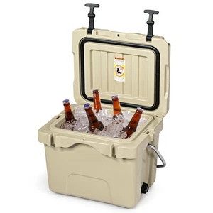 16 Quart Portable Ice Chest Cooler Leak-Proof 24 Cans Ice Box Outdoor Use Khaki - Picture 1 of 6