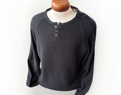 Weatherproof Mens Black Knit Henley Sweater Size XL NWT 100% Cotton Ribbed  - Image 1 of 4