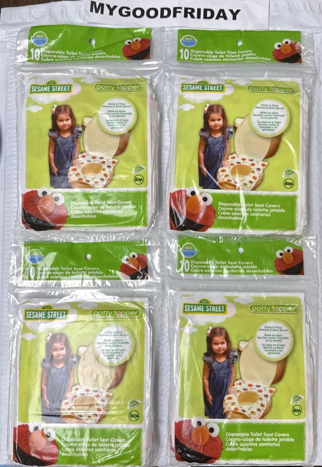 LOTE DE 4: TOPPER PARA ORINAL CALLE SÉSAMO 40 fundas de asiento desechables adhesivas en el lugar Foto 1 de 3