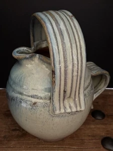 Studio Pottery Turquoise Glazed Pitcher Ribbon Handles Signed Olson(?) Heavy - Picture 1 of 6