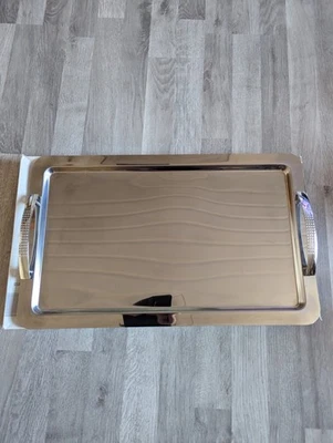 Edelstahl Serviertablett eckig, Rechteckig, OVP dabei, mit Tragegriffe - Bild 1 von 4