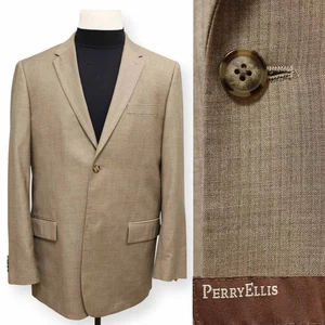 PERRY ELLIS mens solid brown two button sport coat suit jacket blazer 44 R - Picture 1 of 14