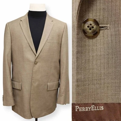 PERRY ELLIS mens solid brown two button sport coat suit jacket blazer 44 R - Image 1 of 4