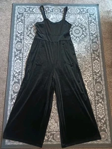 Old Navy Velvet Wide Leg Crop Jumpsuit XL Black Evening Formal Goth - Picture 1 of 12