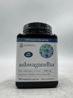 youtheory Ashwagandha 1000 mg, 180 Vegetarian Capsules Exp: 04/26 - Image 1 of 4