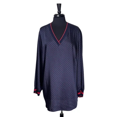 Blusa deportiva Ralph Lauren para mujer 2X azul marino roja a lunares satinada cuello en V preppy Foto 1 de 4