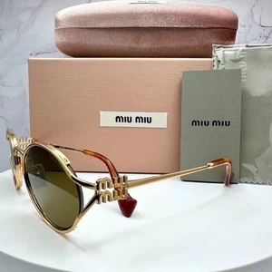 New MIU MIU Sunglasses Oval Metal Gold Slim Frame Brown Lens MU 52YS Italy - Bild 1 von 21