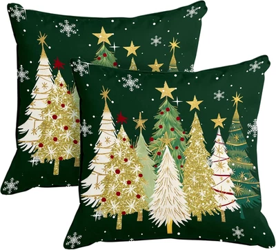 Juego de 2 fundas de almohada de árbol verde de Navidad de 18X18 pulgadas, tiro decorativo navideño Foto 1 de 4