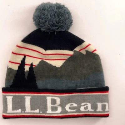 L.L. Bean Mount Katahdin negro gris oscuro paleta pompón invierno sombrero Foto 1 de 4