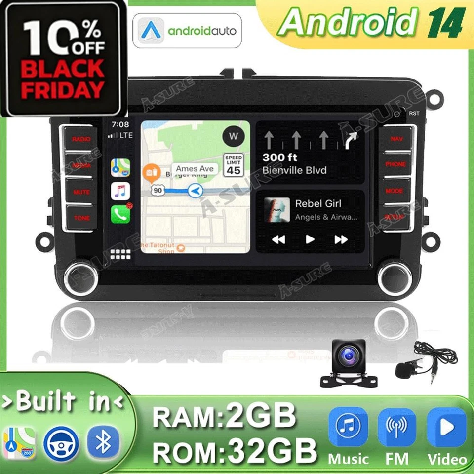 A-Sure VW001227 7" 2DIN Bluetooth Navigationsgerät