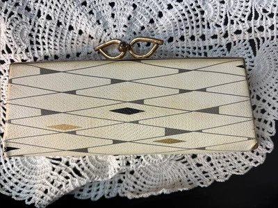 Estuche de gafas para mujer Mod marrón tostado dorado blanco mediados de siglo moderno vintage años 50 Foto 1 de 4