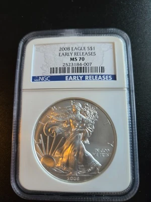 American Silver Eagle 2008 lanzamiento anticipado NGC MS 70 Foto 1 de 4