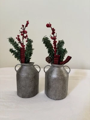 Juego de 2 jarra de lata de leche de 3,5" decoración de granja de plástico follaje gris festivo Foto 1 de 4