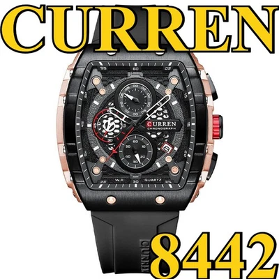 Мужские прямоугольные роскошные часы-хронограф CURREN силиконовые спортивные наручные часы - Изображение 1 из 4