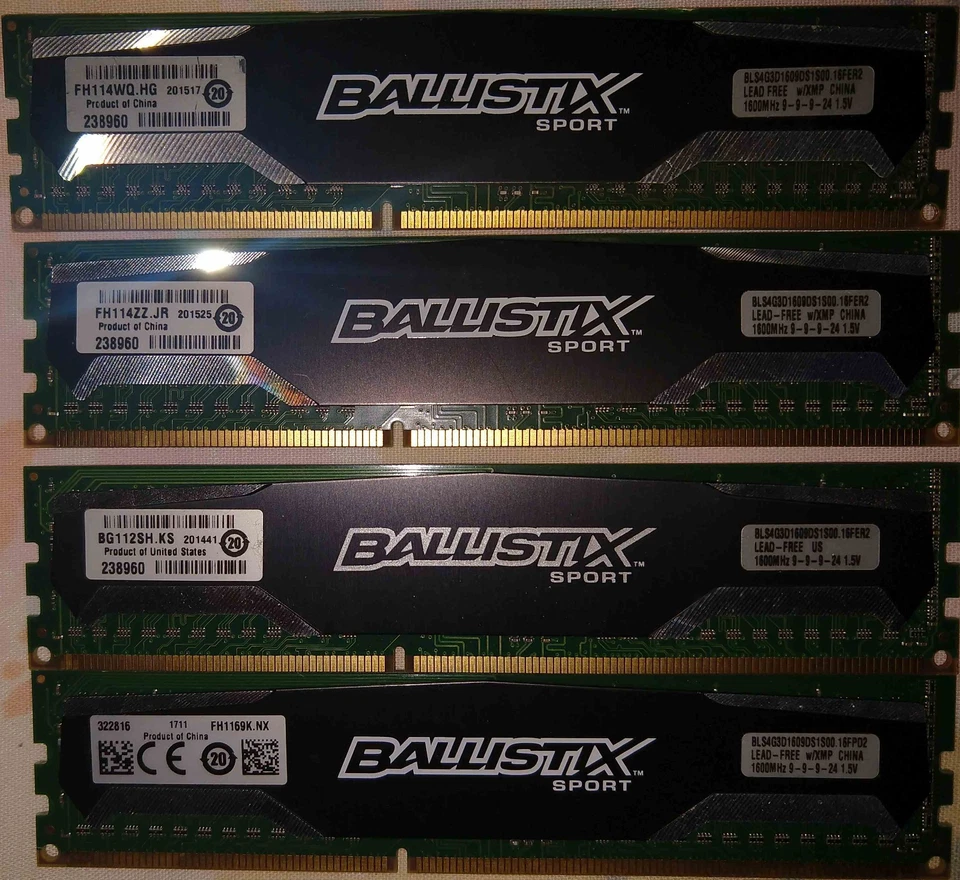 Crucial Ballistix Sport 16GB 4GBx4 DDR3 Memory 1600 PC3 12800 BLS4G3D1609DS1S00 - Image 1 of 1