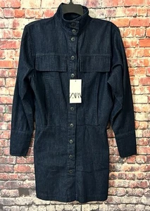 Neu mit Etikett Zara Denim-Minikleid blaue Jeans 69 $ Größe S - Bild 1 von 11