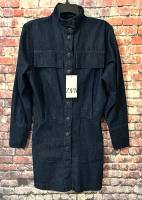 ZARA Women’s Denim Button-Front Mini Dress Long Sleeve Dark Wash Size S - Image 1 of 4