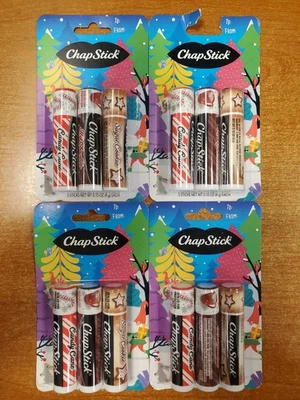 4 paquetes de 3: Bálsamo labial navideño Chapstick bastón de caramelo/choco caliente/galleta de azúcar (4897) Foto 1 de 2