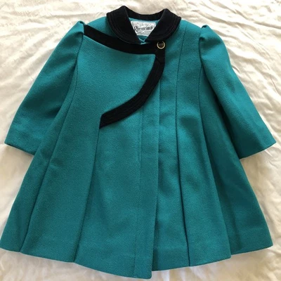 Abrigo de lana Rothschild vintage años 80 - niño pequeño talla 3T - verde turquesa oscuro Foto 1 de 4