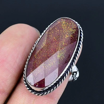 Anillo naranja triplete ópalo enchapado en plata 925 hecho a mano de EE. UU. talla 8 Foto 1 de 3