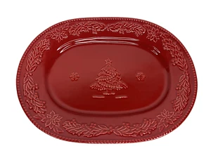 Bordallo Pinheiro Red Holiday Christmas Tree 15” Oval Platter Portugal - Picture 1 of 6