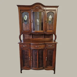 Antikes Jugendstil Buffet Art Nouveau Bleiglas Eichenholz Stauraum um 1900 - Bild 1 von 17