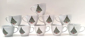 Vintage Mt Clemens Porcelain Christmas Tree Design Coffee Cups - Picture 1 of 6