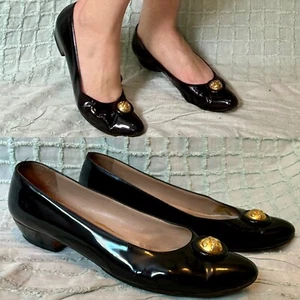 Vintage 90s Black Patent Leather Italian Shoes by Salvatore Ferragamo sz 9.5 AA - Picture 1 of 15