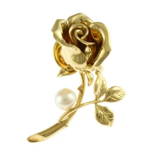 MIKIMOTO Brooch K18 yellow gold Akoya pearl Rose Akoya Pearl used - Picture 1 of 7