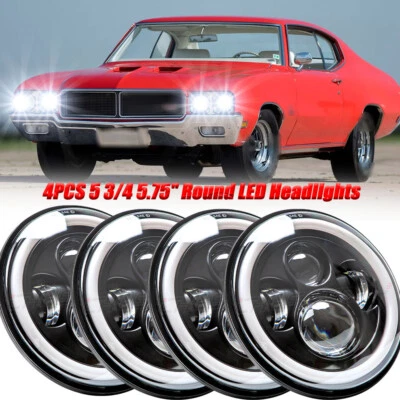 For Buick GS 455 1970-1972 Round 4pc 5-3/4 5.75"inch Headlights Halo DRL Hi/Lo - Image 1 of 4