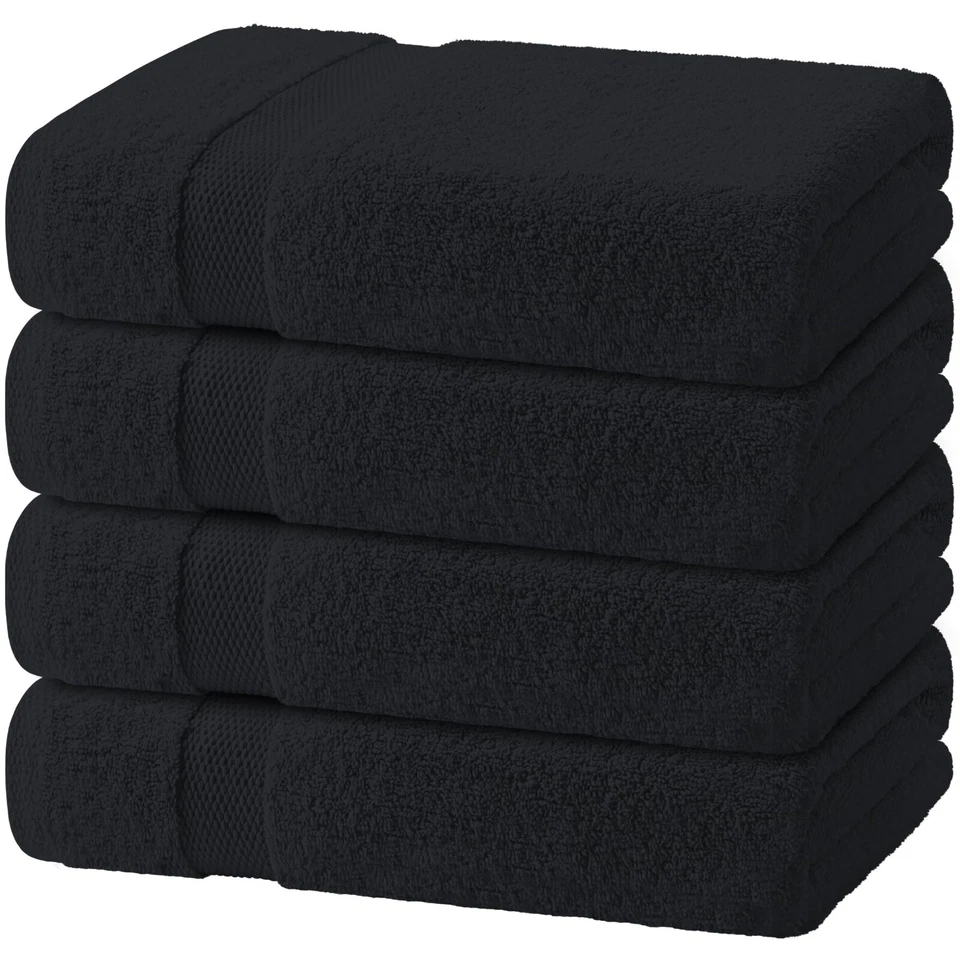 Toalhas de banho 27x54 algodão preto super absorvente banheiro, spa, hotel, academia 4/pk - Imagem 1 de 4