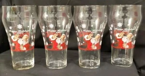 Libbey Coca-Cola Glass Christmas Santa & Snowflakes 1997 Christmas Set 4 Pcs Vtg - Picture 1 of 5