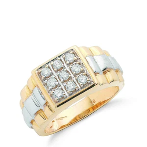 0.50ct Round Cut Diamond Claw-set Two Tone Gents Ring In Yellow Gold - Picture 1 of 6